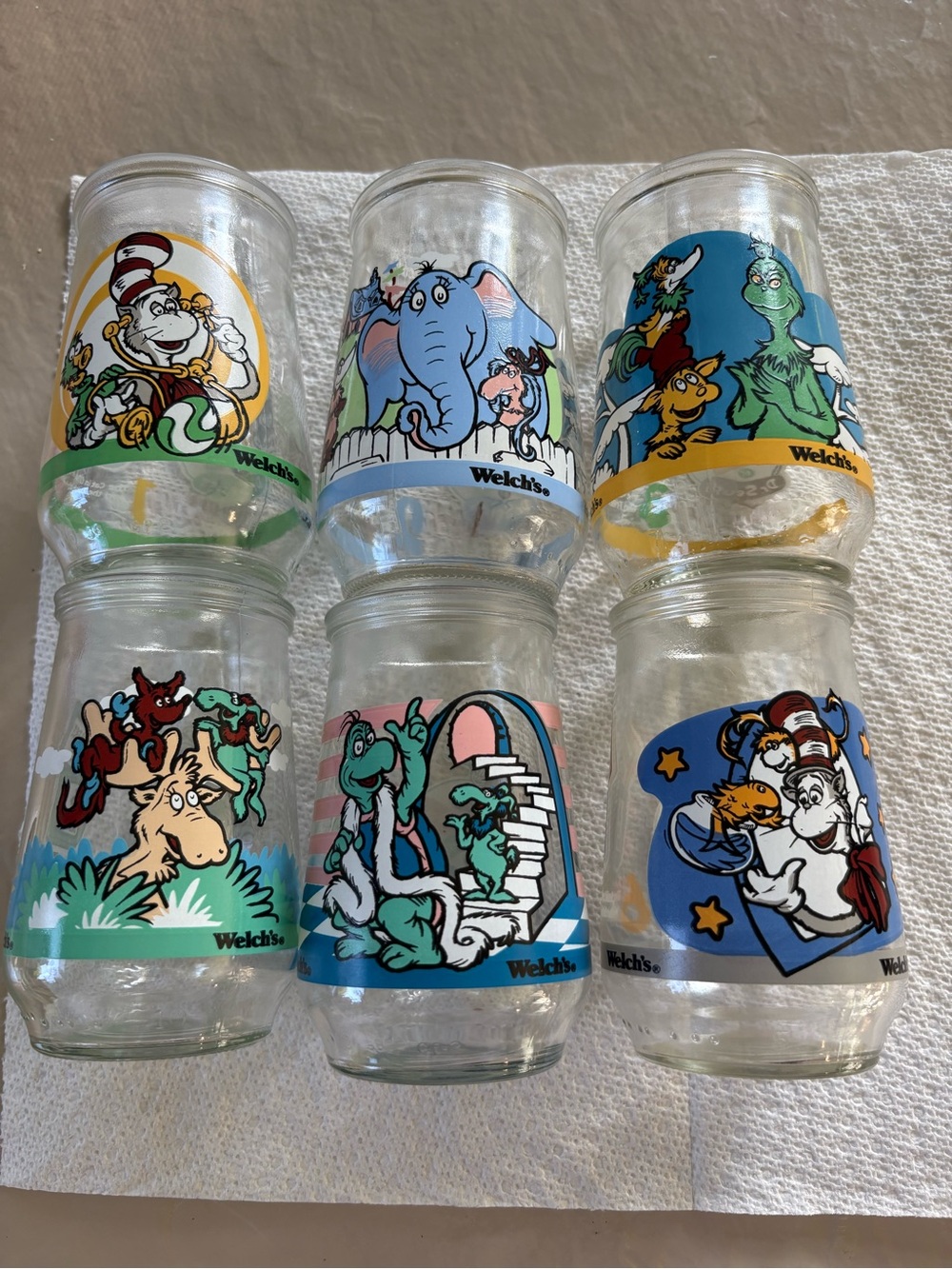 Dr. Seuss Vintage Glass Jar Set - Colorful Printed Designs (Set of 6)
